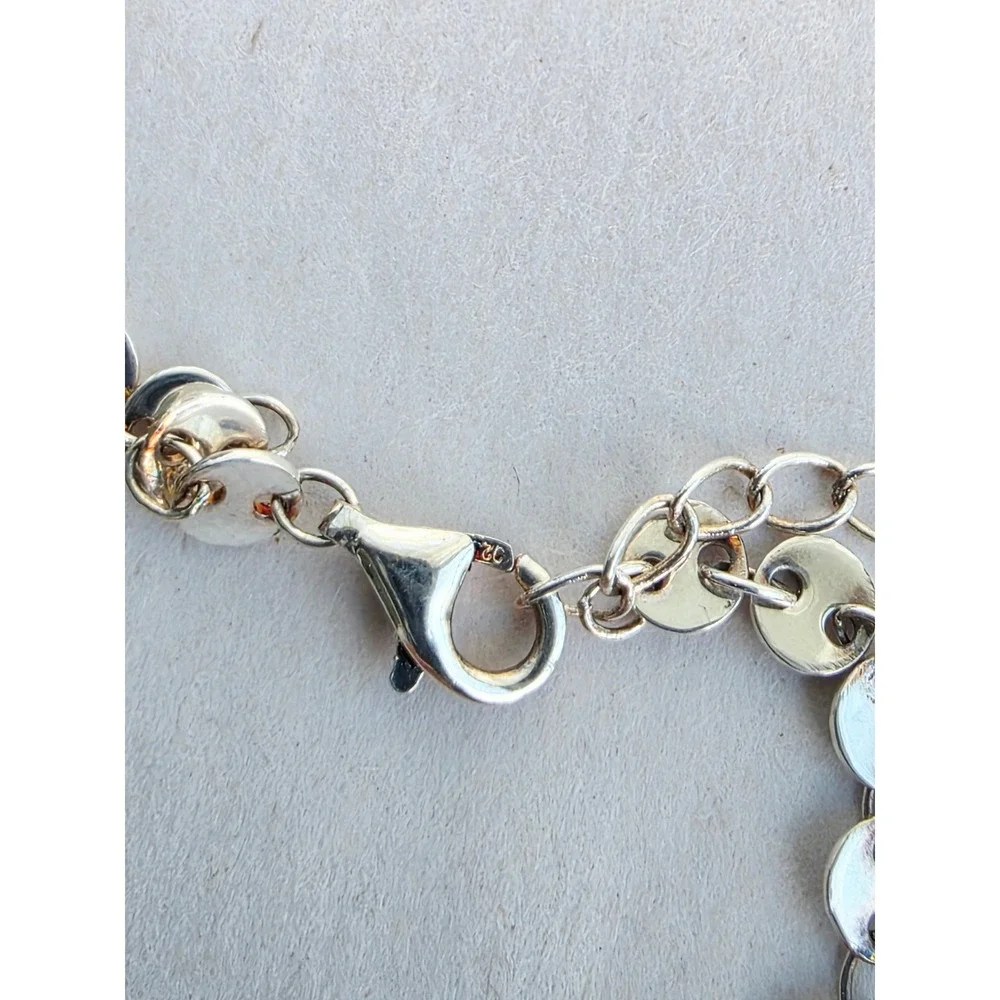 Sterling Silver 925 Adjustable Flat Disc Chain Link Bracelet with CZCharm